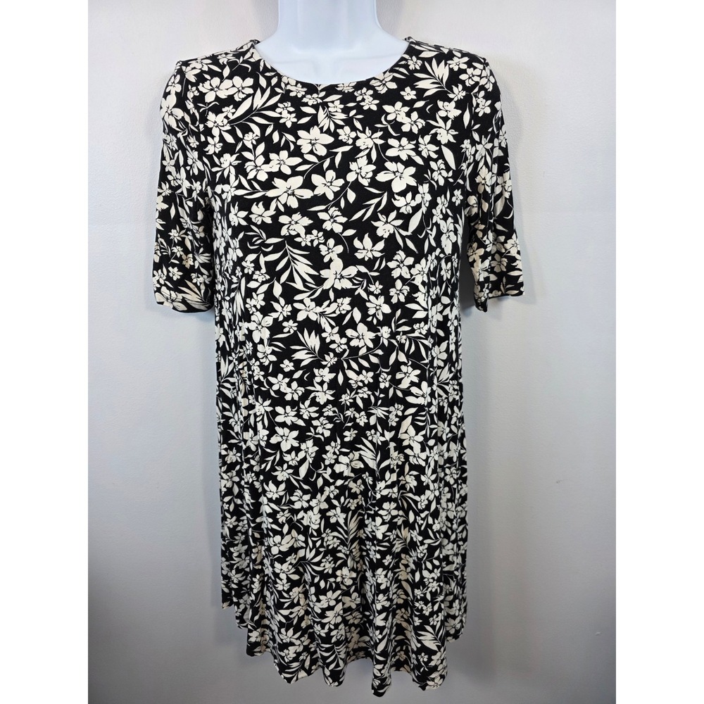Old Navy Black White Floral Print Knee Length Dress Women's Size Small /B69